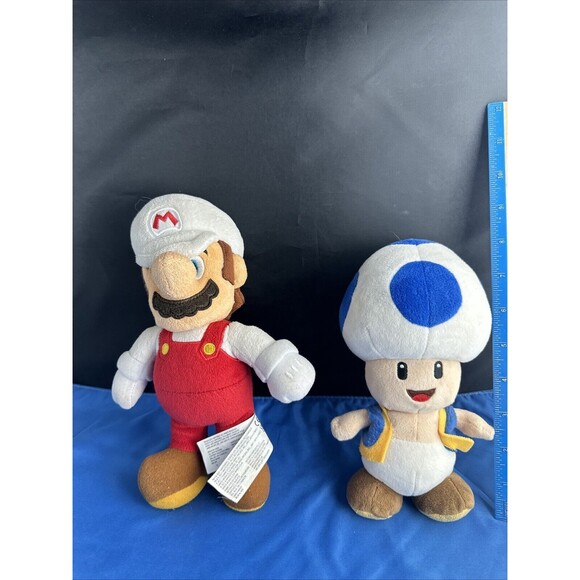 Super Mario Bros Wii Plush Blue Toad Mushroom Stuffed Toy Lot Of 2 - Picture 1 of 8